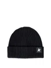 Golden Goose Mans Ribbed Black Wool Hat With Logo In Black