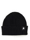 Golden Goose Mans Ribbed Black Wool Hat With Logo In Black