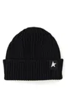 Golden Goose Mans Ribbed Black Wool Hat With Logo In Black