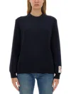 Golden Goose Crew Neck Wool Sweater With Lace Hem In Blu