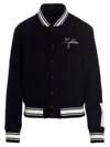 Golden Goose Wool Blend Bomber With Embroidered Logo In Dark Blue