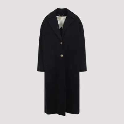 Golden Goose Dark Blue Wool Cocoon Coat In Black