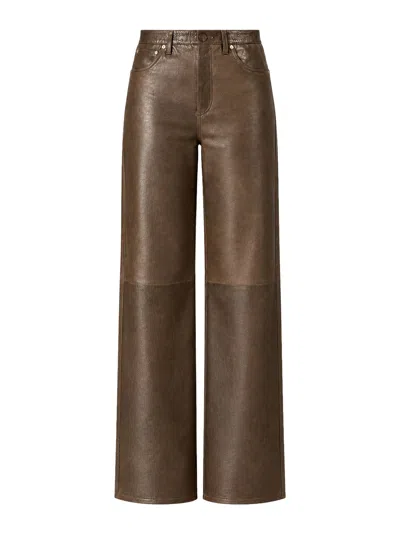 Golden Goose Dark Green Paneled Waxed Nappa Leather Trousers In Brown