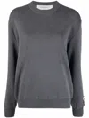 Golden Goose Cotton Blend Crewneck Sweater With Ribbed Detailing In Dark Grey
