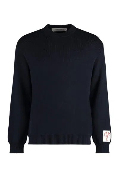 Golden Goose Davis Cotton Crew-neck Sweater In Dark Navy