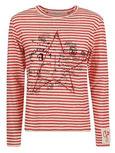 Golden Goose Star Print Striped Long Sleeved T Shirt In Red