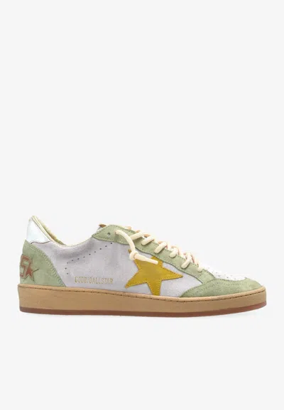 Golden Goose Db Ball Star Distressed Leather And Suede Sneakers In Green