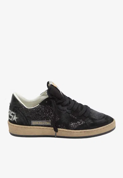 Golden Goose Db Ball Star Glittered Suede Sneakers In Black
