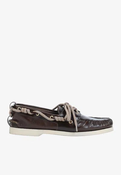 Golden Goose Db Boat Leather Loafers In Burgundy