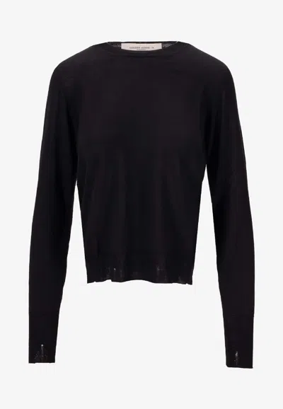 Golden Goose Db Crewneck Knit Merino Wool Sweater In Black