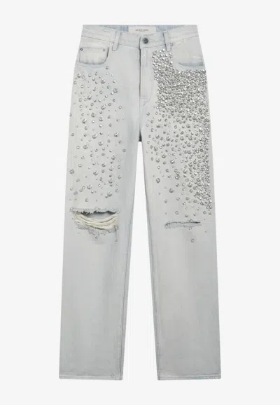 Golden Goose Db Crystal-embellished Ripped Jeans In Gray