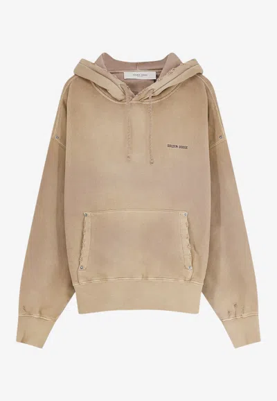 Golden Goose Db Distressed Hooded Logo Sweatshirt In Brown