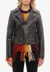 Golden Goose Db Distressed Leather Biker Jacket In Black