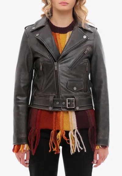 Golden Goose Db Distressed Leather Biker Jacket
