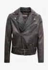 Golden Goose Db Distressed Leather Biker Jacket In Black