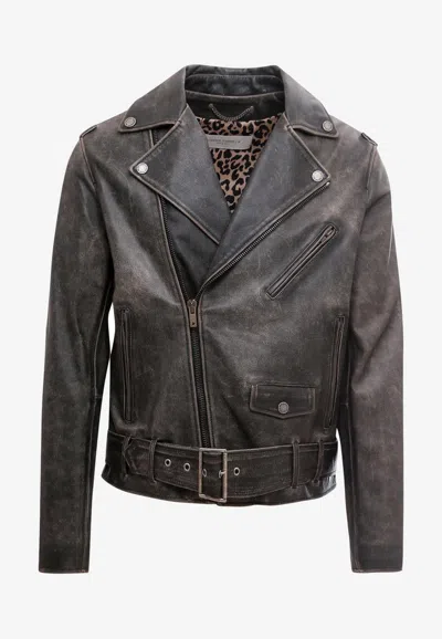 Golden Goose Db Distressed Leather Biker Jacket In Black
