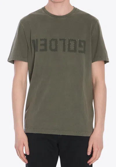 Golden Goose Db Distressed Logo Crewneck T-shirt In Green