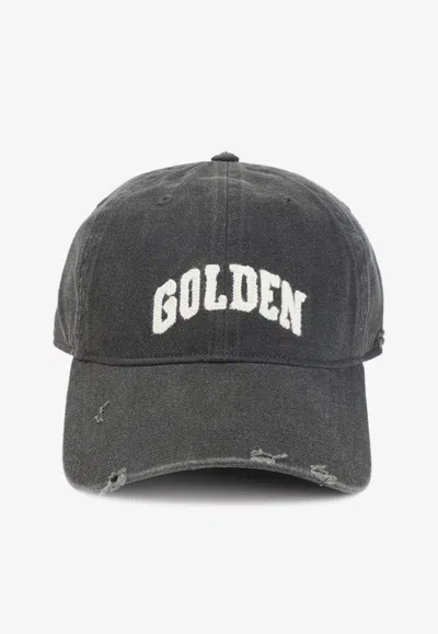 Golden Goose Db Distressed Logo Denim Cap In Gray