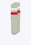 Golden Goose Db Distressed Striped High Ribbed Socks In Green