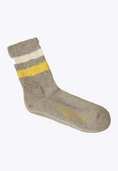 Golden Goose Db Distressed Striped High Ribbed Socks In Neutral