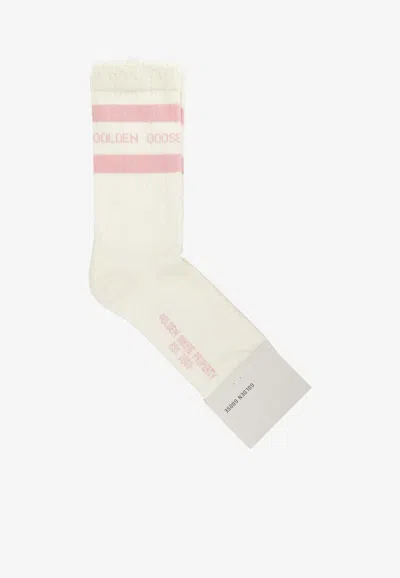 Golden Goose Db Distressed Striped Socks In Pink