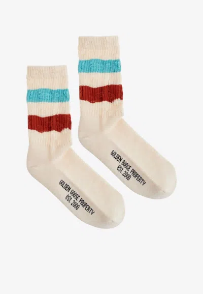 Golden Goose Db Distressed-effect Ribbed Socks In White