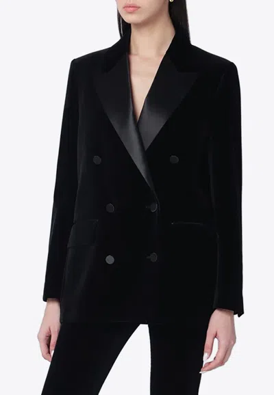 Golden Goose Db Double-breasted Velvet Tuxedo Blazer In Black