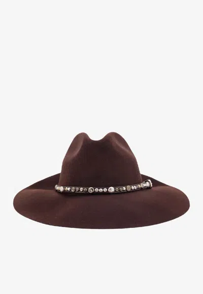 Golden Goose Db Embellished Fedora Hat In Brown