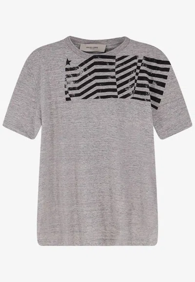 Golden Goose Db Flag Print Crewneck T-shirt In Gray