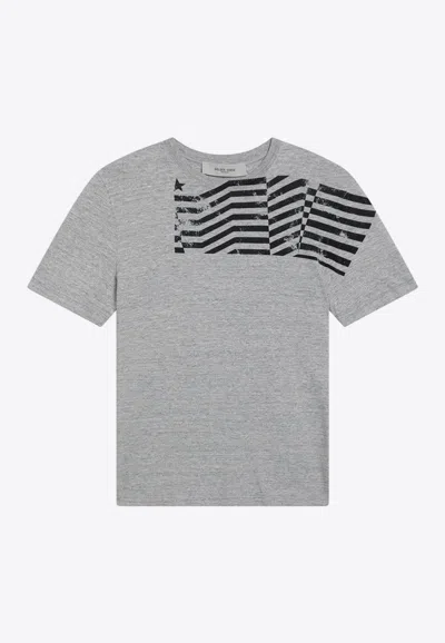 Golden Goose Db Flag Print T-shirt In Gray