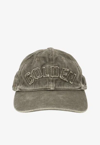 Golden Goose Db Golden Patch Faded Denim Baseball Cap In Green