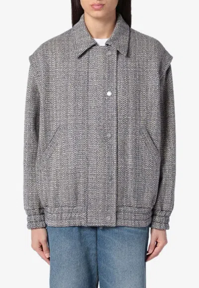 GOLDEN GOOSE DB HERRINGBONE WOOL-BLEND ZIP-UP JACKET