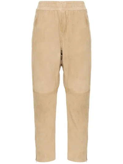 Golden Goose Slim-fit Suede Trousers In Neutral