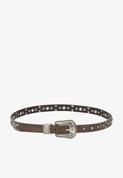 Golden Goose Db Lace Buckle Leather Belt With Eyelets In Brown