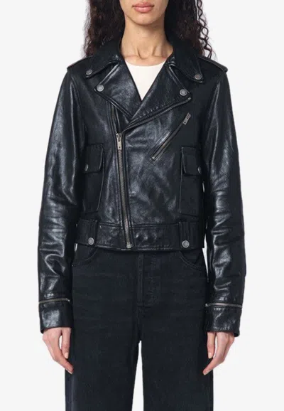 Golden Goose Db Leather Zip-up Biker Jacket In Black