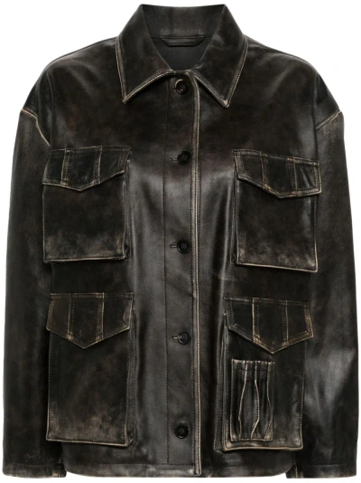 Golden Goose Db Leonor Leather Jacket Brown