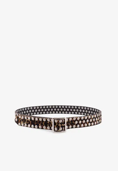 Golden Goose Db Leopard Print Studded Leather Belt In Black