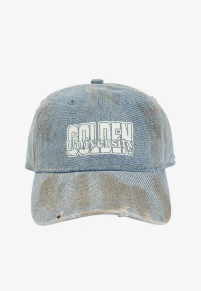 Golden Goose Db Logo Distressed Denim Cap In Blue
