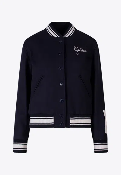 Golden Goose Db Logo Embroidered Bomber Jacket In Blue