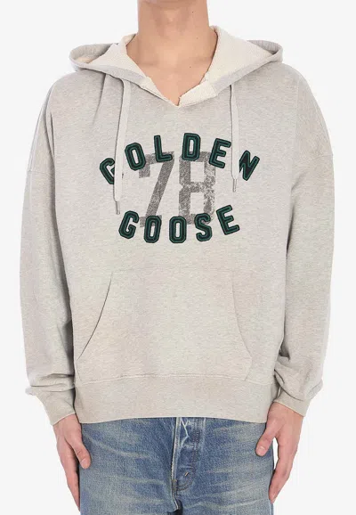 Golden Goose Db Logo Embroidered Hooded Sweatshirt In Gray