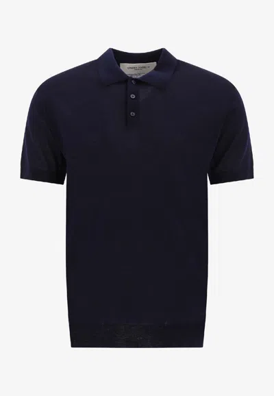 Golden Goose Db Logo Embroidered Polo T-shirt In Blue