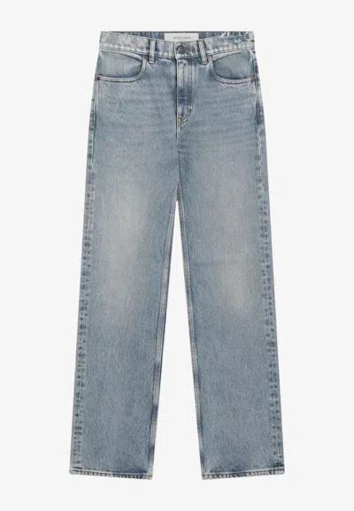 Golden Goose Db Logo Patch Faded Jeans In Blue