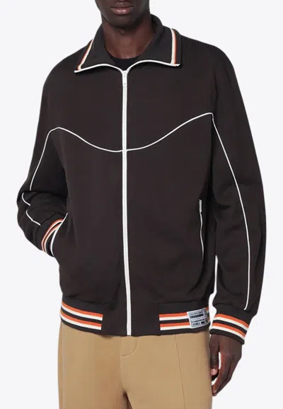 Golden Goose Db Logo Patch Zip-up Sweatshirt In Brown