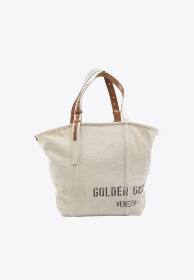 Golden Goose Db Logo Print Canvas Tote Bag In Sand