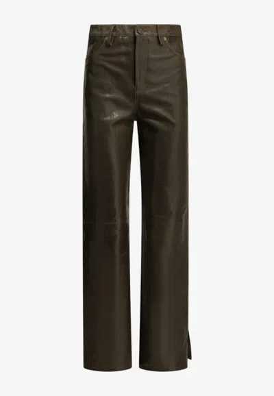 Golden Goose Db Melany Fitted Leather Pants In Green