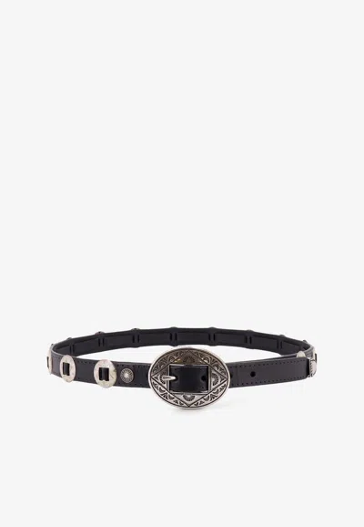 Golden Goose Db Oval-buckle Embellished Leather Belt In Burgundy