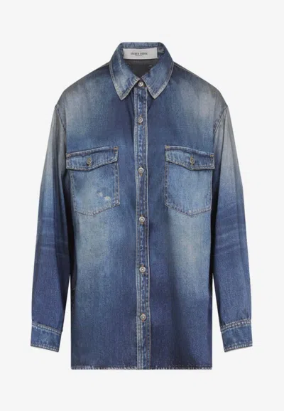 Golden Goose Db Patty Distressed Denim Jacket In Blue