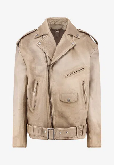Golden Goose Db Phoebe Zip-up Leather Jacket In Neutral
