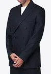 Golden Goose Db Pinstripe Double-breasted Blazer In Blue