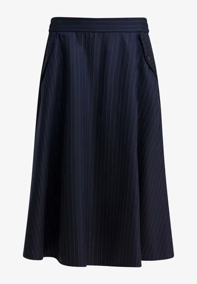 Golden Goose Db Pinstripe Wool Midi Skirt In Blue
